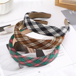 Korean Wide Weave Plaid Headband Woman Sweet Lattice Padded Hair Band Hair Accessories