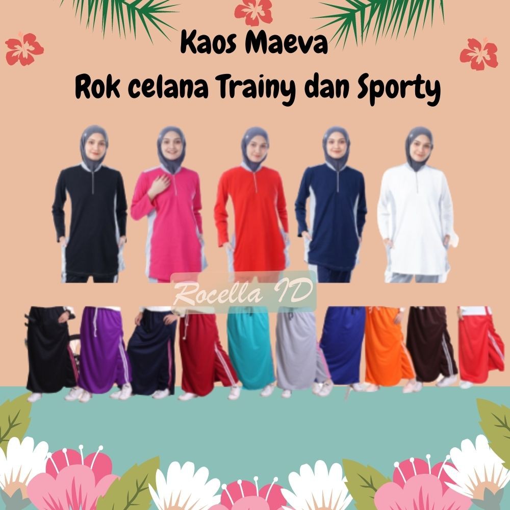 Maeva เสื้อยืดและชุดกระโปรง TRAINY, เสื้อยืดกีฬา MUSLIMAH, เสื้อยืด LONG PLAIN, เสื้อผ้ากีฬา