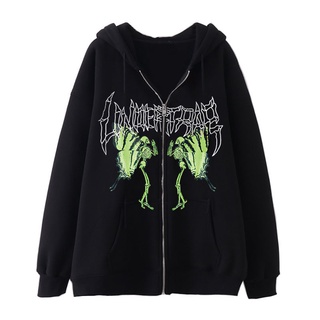 2022 ใหม่แฟชั่นหลวมซิป Hoodie สำหรับผู้ชายและผู้หญิง Oversize Y2K Gothic พิมพ์เสื้อกันหนาว Harajuku สไตล์หลวม Street Hip Hop เสื้อสวมหัวแฟชั่นสบายๆเสื้อคู่ด้านบน