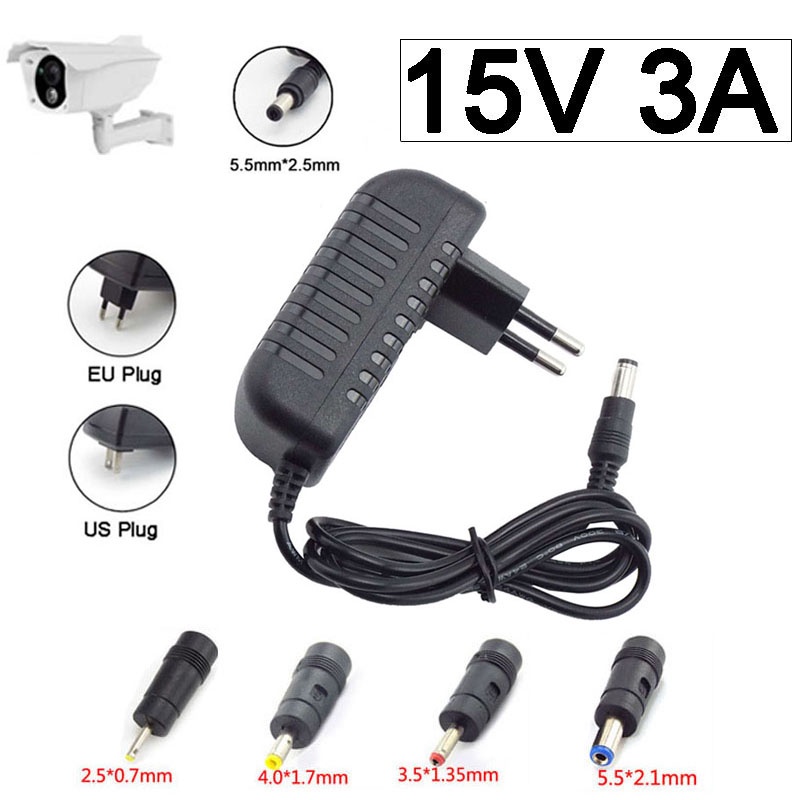 อะแดปเตอร์แปลงไฟ AC DC 15V 3A ปลั๊ก DC 4.0x1.7/3.5x1.35/2.5x0.7/5.5x2.1 มม. ชาร์จ 110V–240V
