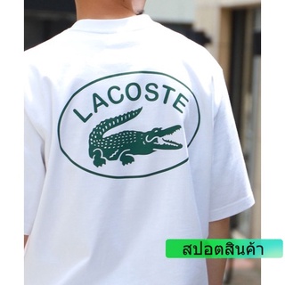 Lacoste Beams Big Croco เสื้อยืดลําลองแฟชั่นสําหรับผู้ชายผู้หญิงแขนสั้นพิมพ์ลายจระเข้