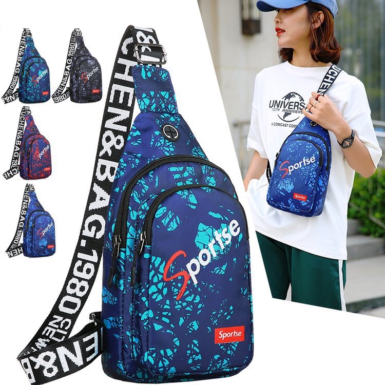 (w163)กระเป๋าคาดอกลายกราฟฟิคsport ผ้าอ๊อกฟอร์ดกันน้ำ bagdance