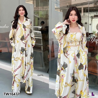 TW16477 เซต 3 ชิ้น เชิ้ตแขนยาวสวยหรูดูดีกระดุมหน้าตัวยาวผ่าข้างสูง ใส่ได้หลายแบบ มาพร้อมกางเกงขายาว มีซิปกระดุมหน้า