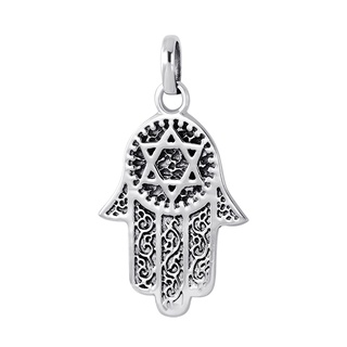 SILVER THAI Silver Oxidized David Hamsa Hand Plain Pendant อัมซามือจี้เงินแท้925รูปดาว