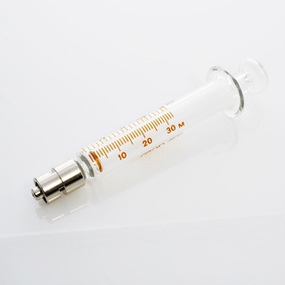 หลอดฉีดยาแก้ว ขนาด 2 ml. ปลายฉีดทำจากโลหะ (Metal Luer Lock Tips) กระบอกสูบชนิดใส (Clear Barrel)