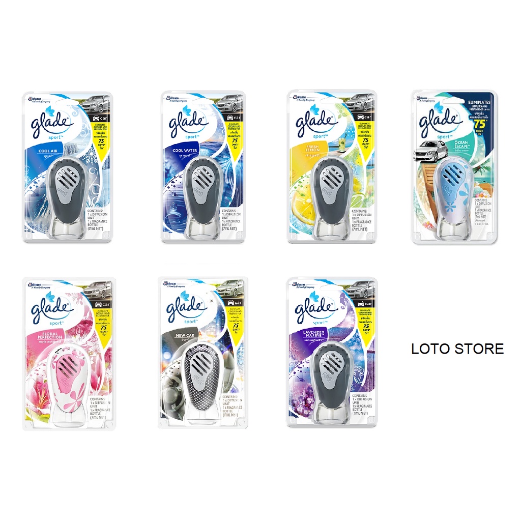 Glade sport 7ml น้ำหอมปรับอากาศติดรถยนต์ มีแบบหน้ากากและแบบเติม ขนาด 7 มล.