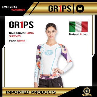 เสื้อแขนยาว เสื้อแขนยาวออกกำลังกาย สำหรับผู้หญิง GR1PS LADIES RASHGUARD LONG SLEEVES POWER FLOWER สีขาว แบรนด์ GR1PS