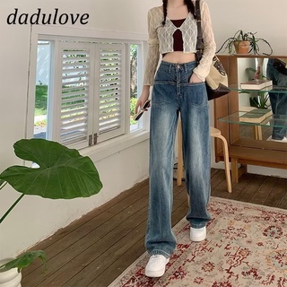 DaDulove💕 New Korean Version Ins Retro Blue Straight Jeans High Waist Wide Leg Pants Loose Fashion Womens Clothing