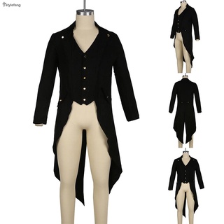 STYLEF-~Men NEW FASHION Steampunk Retro Victorian Punk Tailcoat Party Costume Long Jacket-【STYLEF-Fashion】