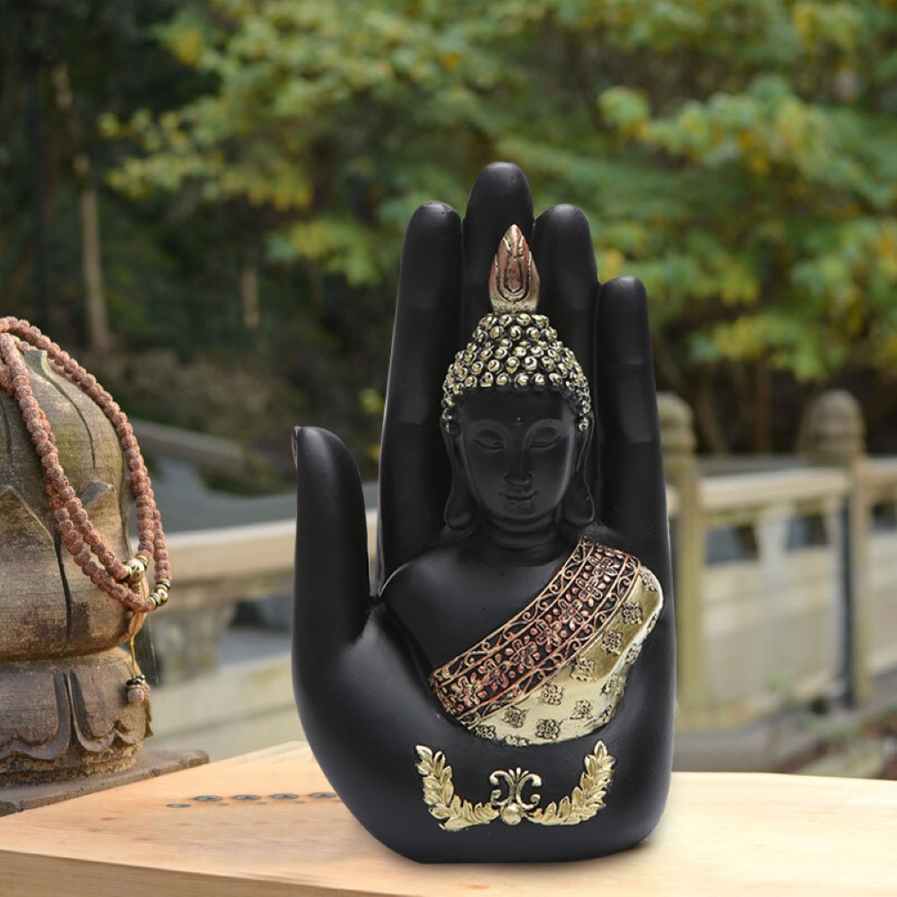 ∋✕﹍Palm Buddha Statue Resin Handmade Thailand Buddhism Hindu Fengshui Meditation Sculpture Home Decoration