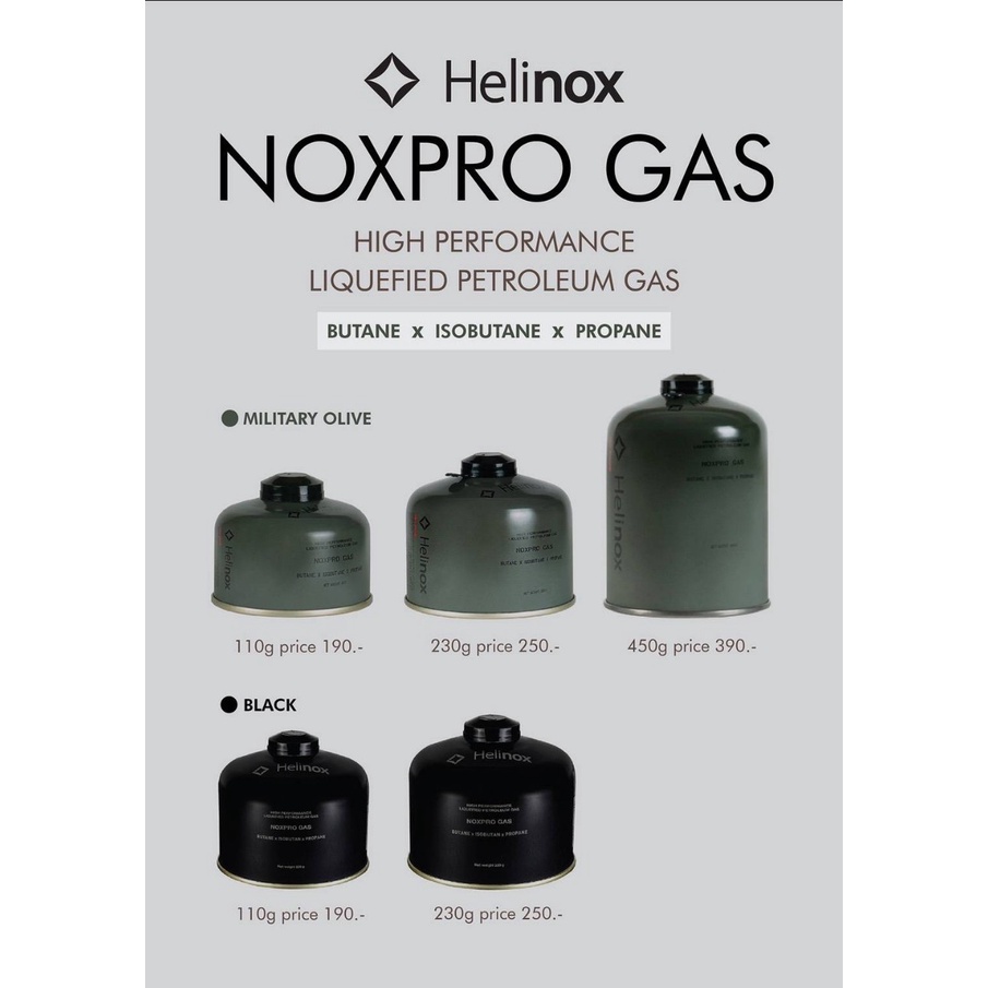 ⛺ พร้อมส่ง ❤️ แก๊สซาลาเปา Helinox NoxPro Gas สี Military Olive, Black ขนาด 110g. 230g. และ 470g.