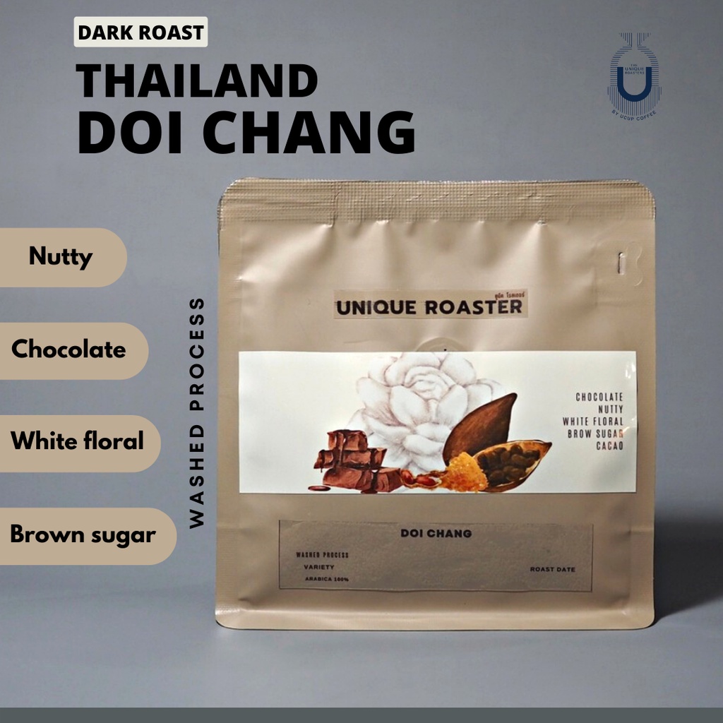เมล็ดกาแฟดอยช้าง คั่วเข้ม Doi Chang Dark Roast จ เชียงราย เมล็ดกาเเฟไทย เกรดพรีเมี่ยม (Washed Process)