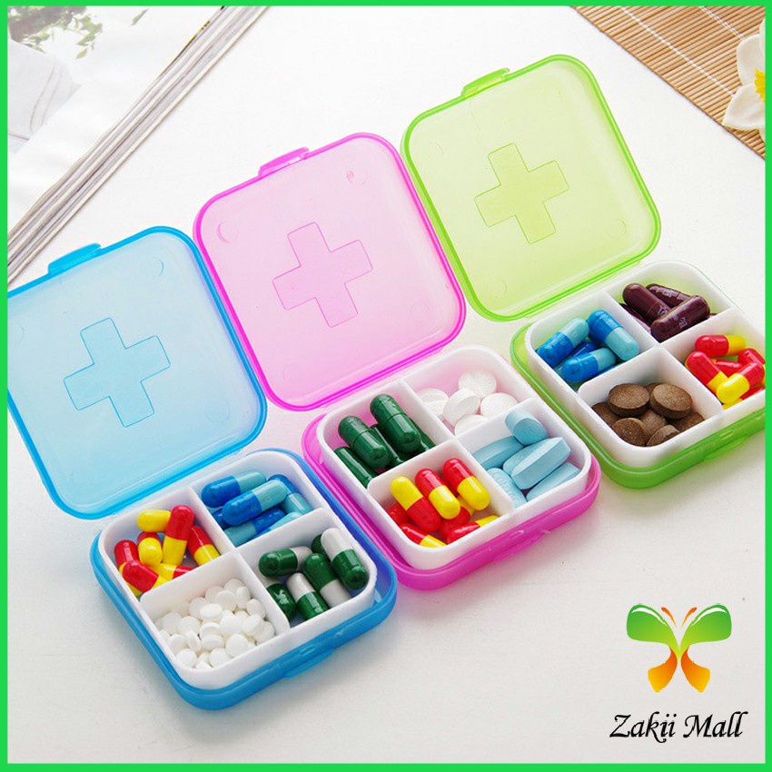 Zakii Mall กล่องยา มินิ กล่องสีสันลูกกวาด หลายช่อง กล่องยาแบบพกพา Cross-packing pill box