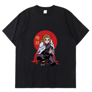 เสื้อยืดโอเวอร์ไซส์เสื้อยืดแขนสั้น ทรงหลวม พิมพ์ลายอนิเมะ Demon Slayer Rengoku Kyoujurou สไตล์ฮิปฮอป แฟชั่นฤดูร้อน สําหร