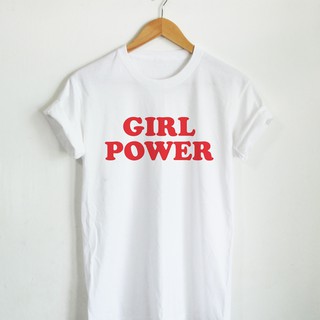 T-shirt  เสื้อยืดลาย Girl Power พลังหญิง สกรีนตัวอักษรสีแดง เสื้อยืดคอกลม แขนสั้นS-5XL