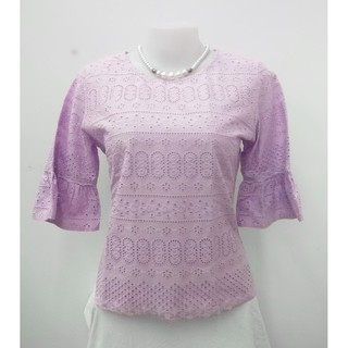 LS007 เสื้อผ้าฝ้าย เข้ารูป แขนกระดิ่ง ฉลุลายลูกไม้ทั้งตัว