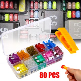 80pcs New 12V Standard Car Fuses Fuse 3A~40A Assorted Set with 1pc Puller