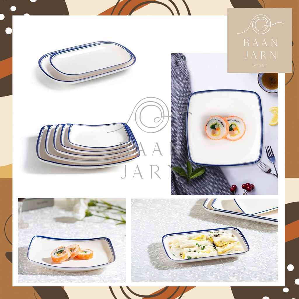 จาน ทรงสี่เหลี่ยม สไตล์โมเดิล เมลามีนสีขาว ขอบฟ้า น้ำหนักเบา ราคาถูก