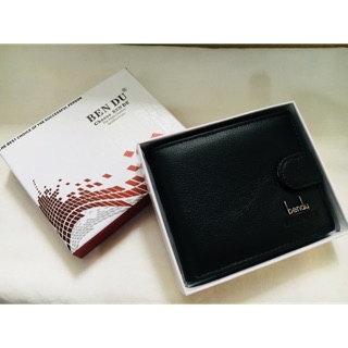 กระเป๋าสตางค์ ทรงสั้น กระเป๋า Ben Du Wallet หนังแท้ สีดำ