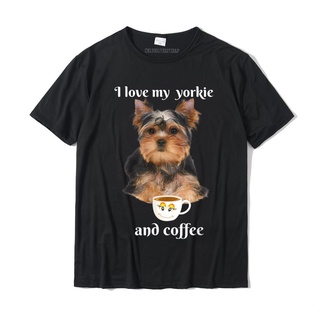 เสื้อยืดผ้าฝ้ายพิมพ์ลาย เสื้อยืดลําลอง แขนสั้น พิมพ์ลาย I Love My Yorkie And Coffee สําหรับผู้ชาย