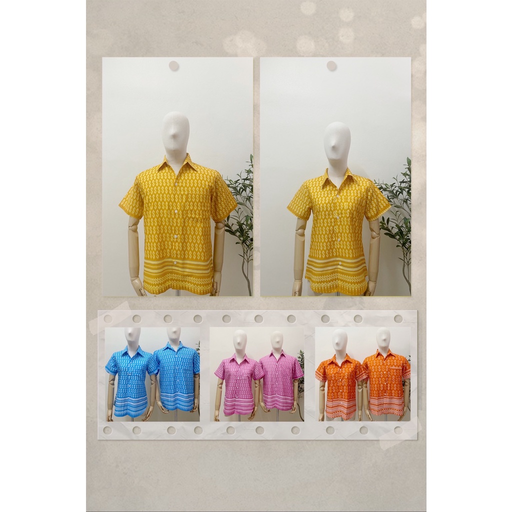 เสื้อลายไทย ฟ้า  ชมพู เหลือง ส้ม น้ำเงิน เชิ้ตลายขอ ทรงผู้ชาย