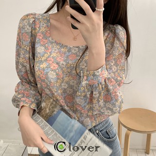 เสื้อแฟชั่นหญิงเสื้อเบลาส์คอเหลี่ยมแขนโคมไฟ Square neck floral blouses 197