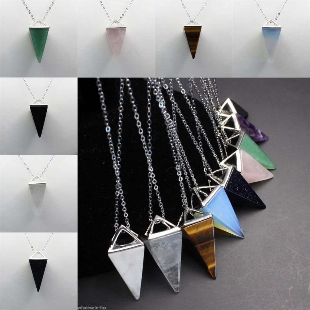 Healing Chakra Gemstone Stone Triangle Pendulum Bead Pendant Charms Fit Necklace