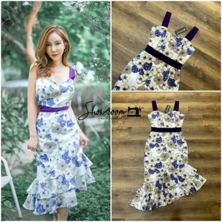 Showroom Brand :Violet Flower Dress เดรสทรงสวยสีขาวพิมลายดอกไม้