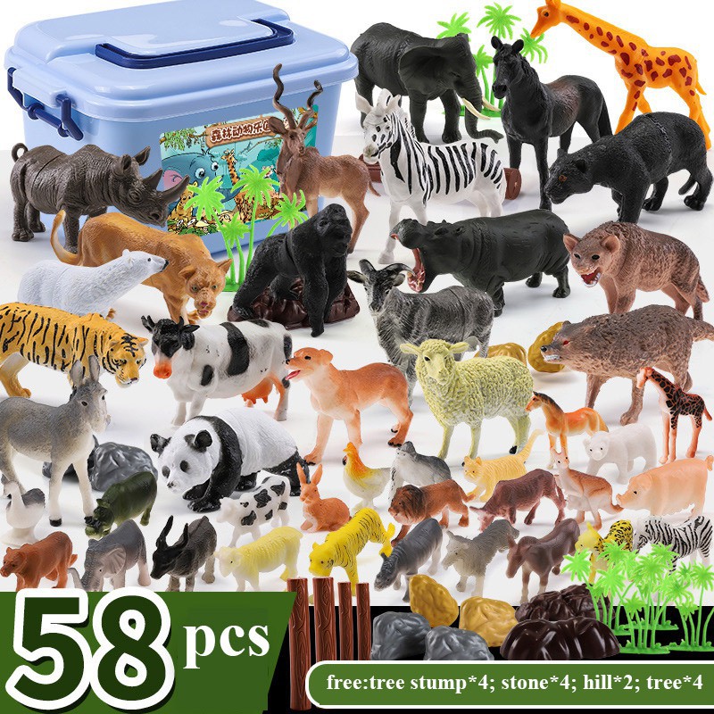 58 Pcs Big Jungle Animal Toys Set, Realistic Wild Plastic Animals Learning  Toys nhgc | Shopee Thailand
