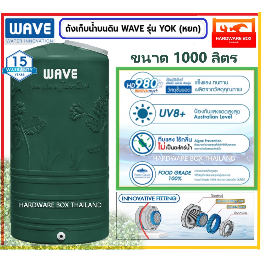 🚩 ถังเก็บน้ำ WAVE รุ่น Yok (หยก) 💚 วัตถุดิบใหม่ Innova plus แข็งแรง ทนทาน มาตรฐาน มอก.รับประกัน15 ปี