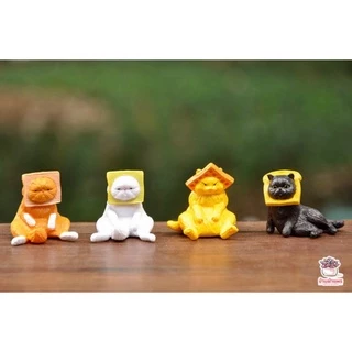 แมวหน้าขนมปัง [ เซต 4 ชิ้น ] ตุ๊กตาจิ๋ว โมเดลจิ๋ว แต่งสวน