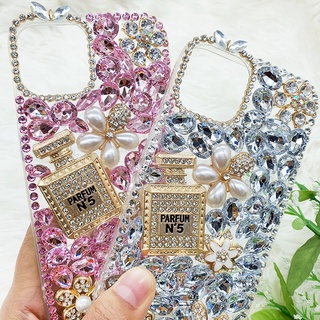 Vivo V15/Y31 2021/Y91/95 เคสมือถือใส TPU ขอบนิ่ม ติดอะไหล่โลหะน้ำหอมดอกไม้ประดับเพชรคริสตัล เคสแฟชั่นหรูหรา