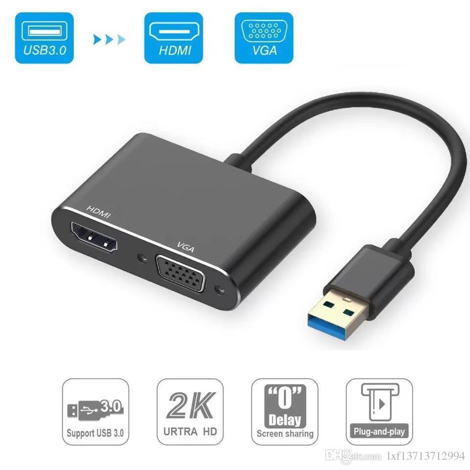 ลดราคา อะแดปเตอร์วิดีโอ USB 3.0 เป็น HDMI VGA, USB to HDMI VGA 1080P AV Converter รองรับ 2K สำหรับคอมพิวเตอร์ตั้งโต๊ะโน๊ตบุ๊ค #สินค้าเพิ่มเติม สายต่อจอ Monitor แปรงไฟฟ้า สายpower ac สาย HDMI