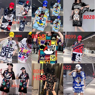 micky mouse t-shirts over sizeเดรสเสื้อยืดพิมพ์ลายการ์ตูนผู้หญิงโอเวอร์ไซส์ระบายอากาศได้ดีมีสีสันสไตล์เกาหลีแฟชั่น
