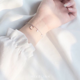 สร้อยข้อมือ เงินแท้ 92.5% ส่งฟรี EMS ♡ รุ่น Crescent ♡ - กำไล พระจันทร์ เสี้ยว ดาว ( #A3 )