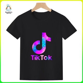 [COD] TIKTOK แขนสั้นเด็กพิมพ์ลาย เสื้อแฟชั่นเด็กผู้ชาย เสื้อยืดผ้าฝ้าย