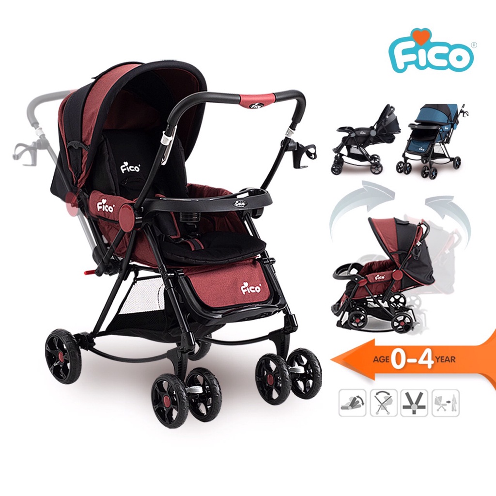 ✶Fico รถเข็นเด็ก รุ่น Striker: A106 เปลี่ยนเป็นเปลโยกได้ เข็นได้ 2 ทิศทาง สินค้าพร้อมส่ง