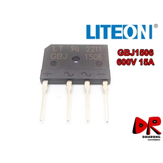 (2 ชิ้น) GBJ1506 15A 600V ไดโอดบริดจ์ Diode Bridge Rectifier ยี่ห้อ Lite-On ไต้หวัน