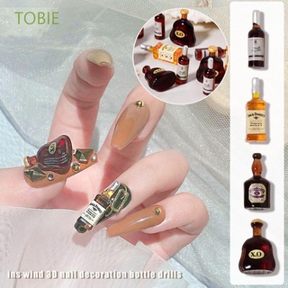 Tobie เครื่องประดับตกแต่งเล็บขวดไวน์สไตล์ย้อนยุค Xo สีไวน์แดง Diy