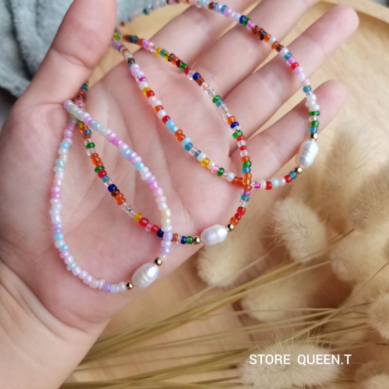 สร้อยคอโชคเกอร์มุขแท้​ ลูกปัด 2มิล [พร้อมส่ง]