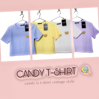 Alano.Clothes 🧺🌈 เสื้อครอป คอกลม งานป้าย CANDY 🍭