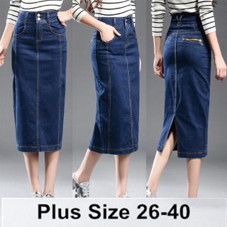 กระโปรงยีนส์ผ้ายืด Plus Size เอว 26-40