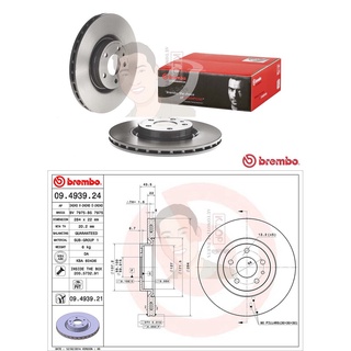 09 4939 21 จานเบรค ล้อ F (ยี่ห้อ BREMBO) รุ่น UV PVT ALFA ROMEO 156 (932),147 2.0 ปี1997-2005