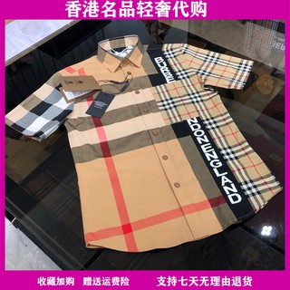 ระเบิดเสื้อ Burberry แขนสั้นผู้ชาย2021ใหม่คลาสสิกลายสก๊อตธุรกิจเสื้อเชิ้ตตัวอักษรผู้ชายขนาดใหญ่