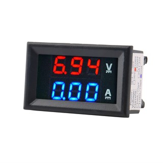 มาตรวัด โวลต์มิเตอร์ DC 100V 10A สีฟ้า + LED สีแดงแอมป์แบบคู่ Voltmeter Ammeter เครื่องวัดโวลต์มิเตอร์ดิจิตอลมาตรวัด