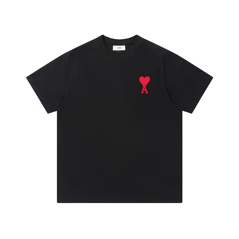[พร้อมส่ง] เสื้อยืดแขนสั้น ผ้าฝ้าย ทรงหลวม ขนาดใหญ่ ปักลายหัวใจ สําหรับผู้ชาย และผู้หญิง