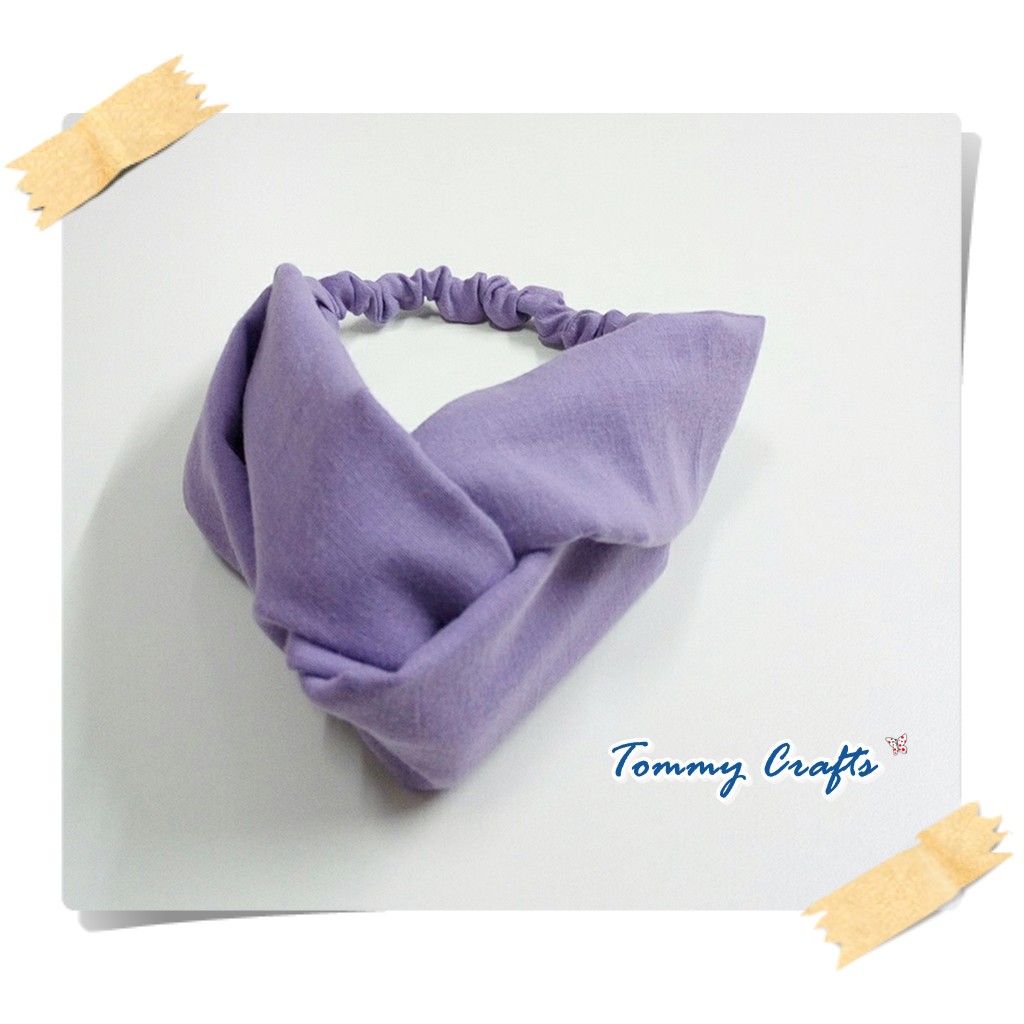 ผ้าคาดผมแบบไขว้ผ้าฝ้ายสาลูสองชั้น สีพื้น ม่วง / เหลืองไข่ไก่ Turban twist Headbands