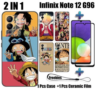 2 IN 1 เคส One Piece พร้อมกระจกนิรภัย สําหรับ Infinix Note 12 G96 เคสโทรศัพท์ และตัวป้องกันหน้าจอเซรามิค โค้ง