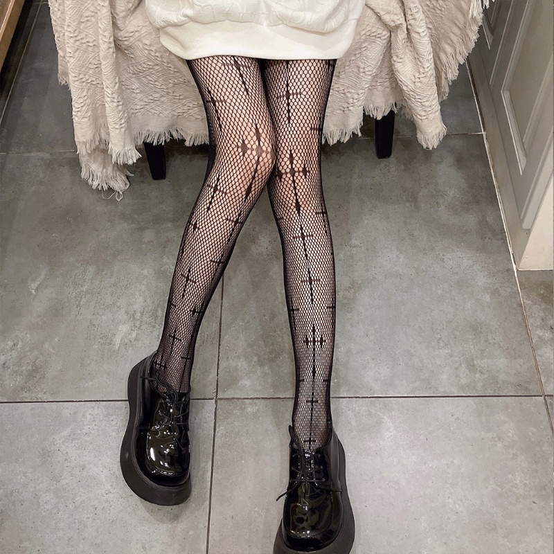 Women Gothic Fishnet Pantyhose Punk Jacquard Tatto Tights Stockin