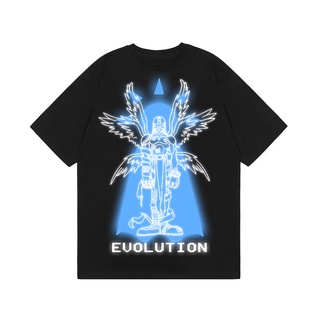 เสื้อยืดโอเวอร์ไซส์Leftover เสื้อยืดแขนสั้น ผ้าฝ้าย พิมพ์ลาย Angel Beast Evolution สวมใส่สบาย สําหรับผู้ชายและผู้หญิงS-3